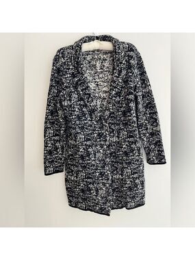 CHIARAMENTE Long Cardigan Coat Lapels V Neck Black White Office Fall Winter Chic
